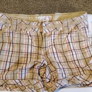 OP shorts size 8 pink tan brown white stripes